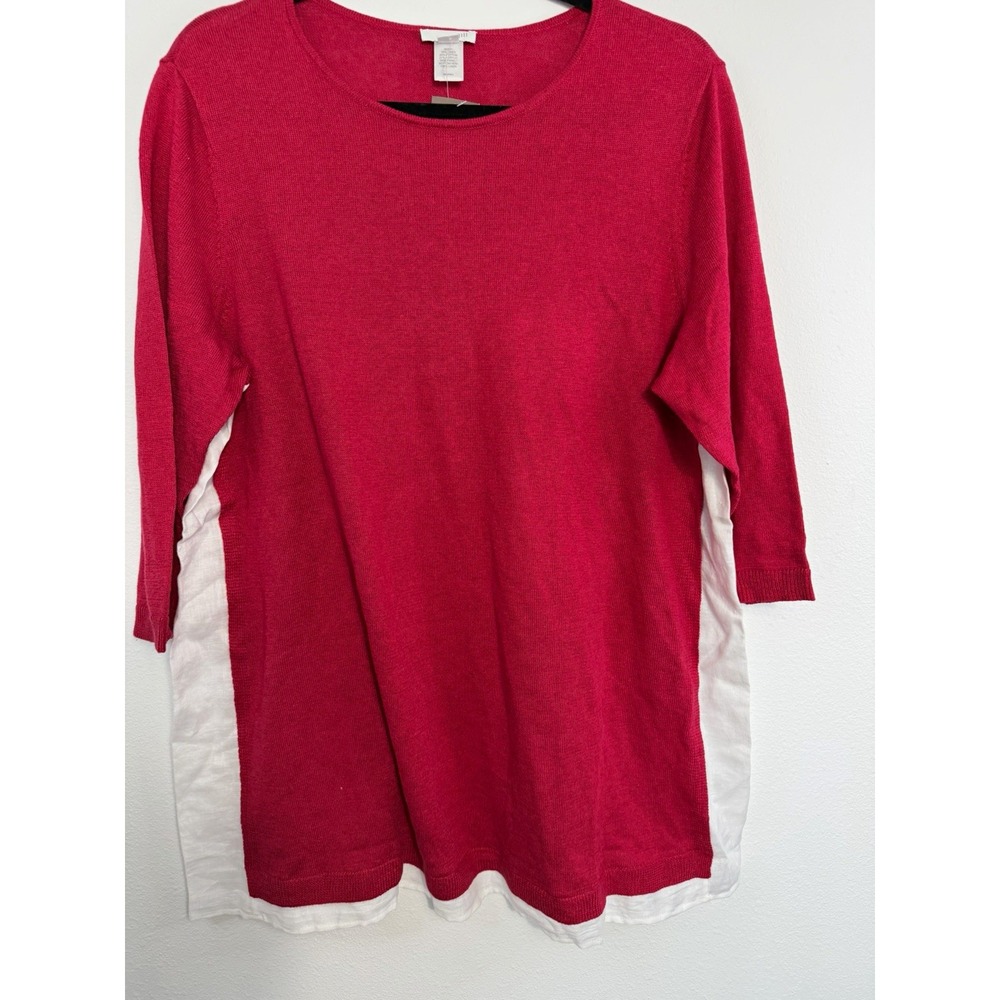 J. Jill Plus Size 1X Red/White Colorblock Knit Tunic Top Round Neck 3/4 Sleeve